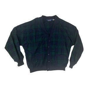 Pendleton Men's XL Green Blue 100% Wool Plaid Cardigan vintage golf Scottish
